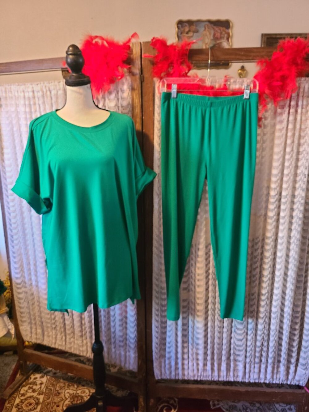 Zenana Women 2 Piece Lounge Set Green Soft Stretch Top Pants Outfit XL NWT
